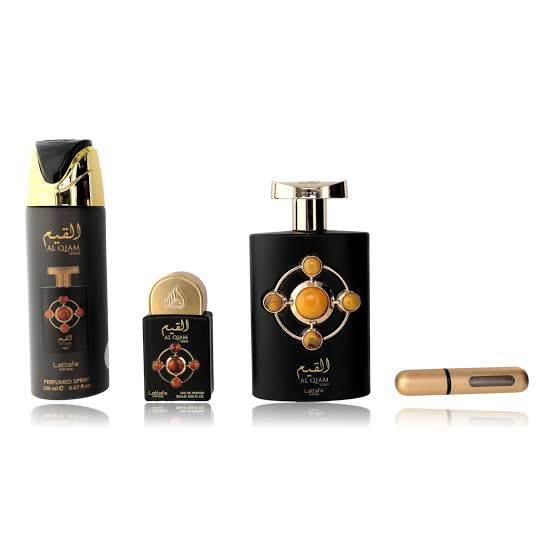 Lattafa Al Qiam Gold 3pc Gift Set with Travel Atomizer